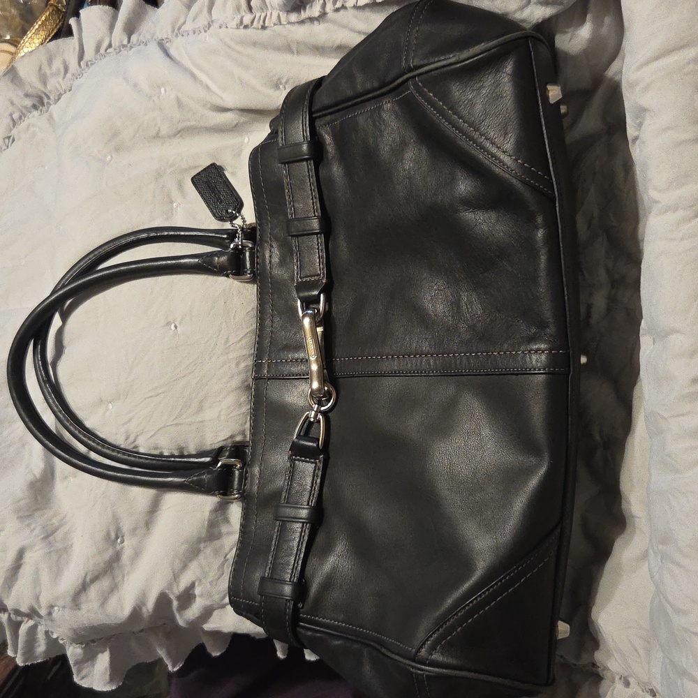 Coach Black Leather Hampton Handbag with Silver Accents - Picture 4 of 16